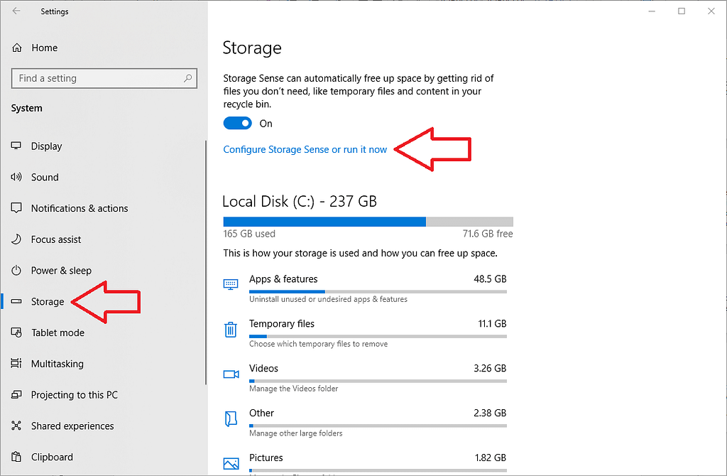 Select "Configure Storage Sense or run it now"