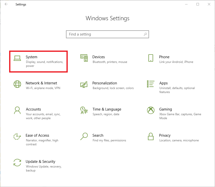 Windows settings > System