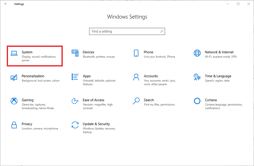 Windows settings > System